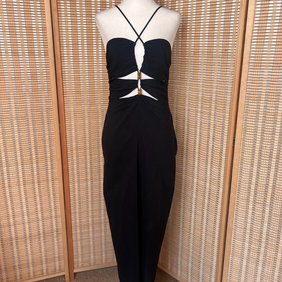 Zara Dresses & Skirts - Black Zara maxi dress with front cutout and bead detail